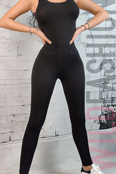 WildFashion Pantaloni casual tip colanti cu talie medie si strasuri R864-1