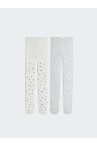 LC Waikiki Lcw Детски чорапогащник за момиче с шарки в цвят екрю Опаковка от 2 бр