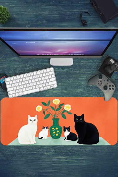 urzuva Minimal Meow Gaming Oyuncu MousePad 80x30 cm 3mm Mouse pad, Masaüstü Mat
