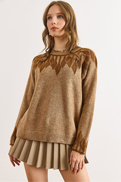 Olalook Kadın Camel Yaka Manşet Detaylı Triko Kazak KZK-19001023