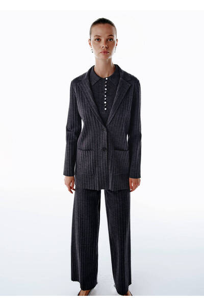 Knitss Extrafine Merino Wool Blend Knitwear Jacket Dark Gray