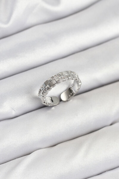 Epilons خاتم نسائي من الزركون بلون فضي نحاسي - TJ-BYK3847