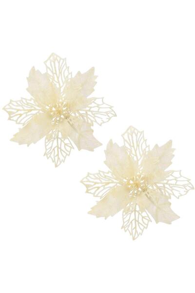 SERSIMO Set of 10 Christmas tree ornaments, Poinsettia star, 16cm, cream