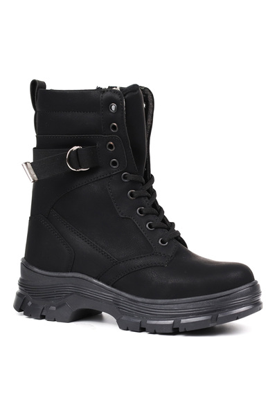 KAJILA Women's Black Nubuck Boots – Thick Sole, Zippered, Lace-Up, Rubber Buckle, Comfortable, Casual, Stylish and Durable