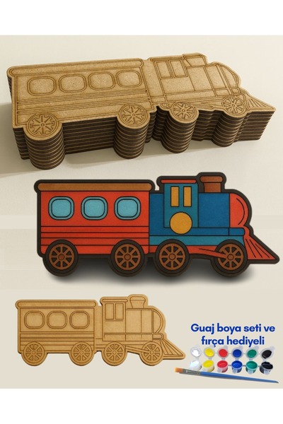 M.ART DEKORASYON M.Art Wooden Train Painting Play Set - DIY Acrylic Paint Chi...
