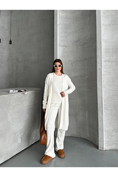 Knitoryx Women's Knitwear 3-Piece Set – Cardigan, Sweater and Pants 4 Colors |