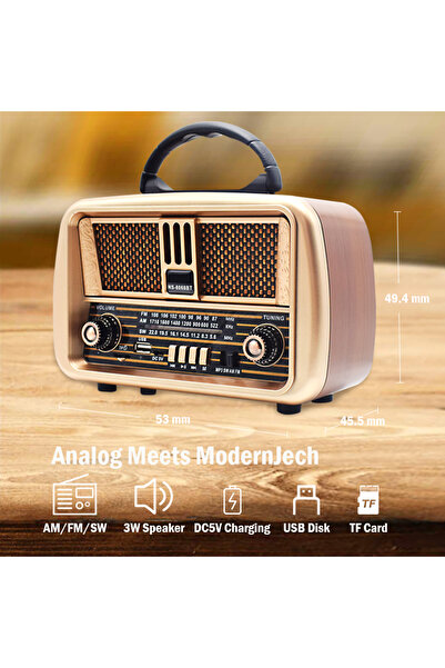 RTG NS8068 Ahşap Nostaljik Görünümlü Bluetoothlu USB-SD Card Girişli Radyo Hoparlör Müzik Kutusu