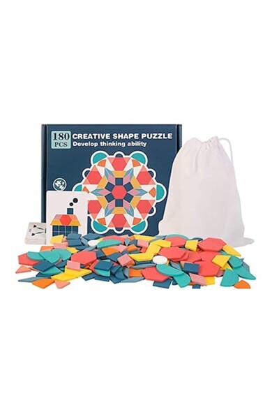 Stuniko Puzzle din lemn Tangram cu 180 de piese, Montessori, vârste 3+