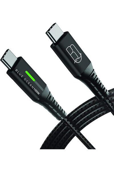 Blue Ocean USB C Cable 100W PD 5A QC Fast Charging With LED Display 480Mbps Data Cable, Nylon Braide