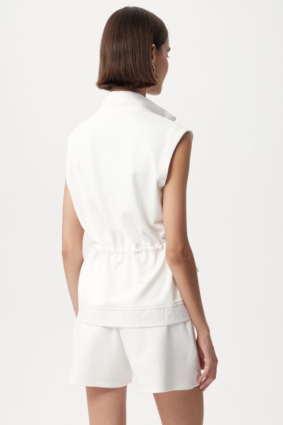 Allyco Zippered Sleeveless Knitted Ecru Vest with Pockets