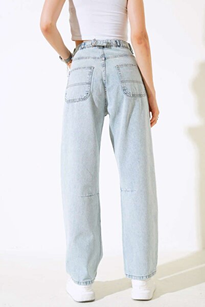 SU SHE جينز فضفاض للنساء من ميلانو مع حزام خلفي وتفاصيل مميزة