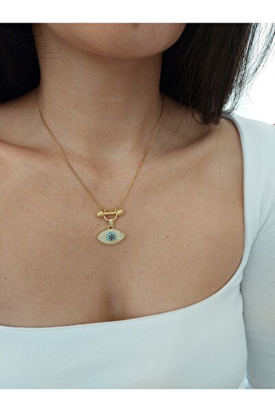 Histakı Gold Italian Chain Zircon Stone Eye Necklace
