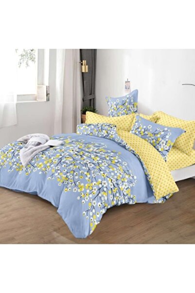 Casa de Vis Set lenjerie de pat dublu, cu elastic, 180 x 200 cm, bumbac satinat, 6 piese,