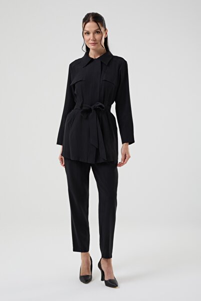 Jupe Women's Pocket Detailed Belted Cotton Kupra Two-Piece Set 8585