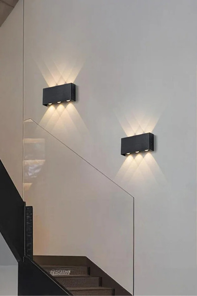 luxshome 2 Adet Pilli Dekoratif Çift Yönlü Duvar Bahçe Aydınlatma Aplik Mercekli Dekorasyon Salon Gün Işığı