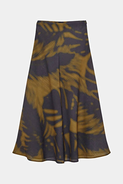 W Collection SİYAH KAHVE DESENLİ MİDİ ETEK