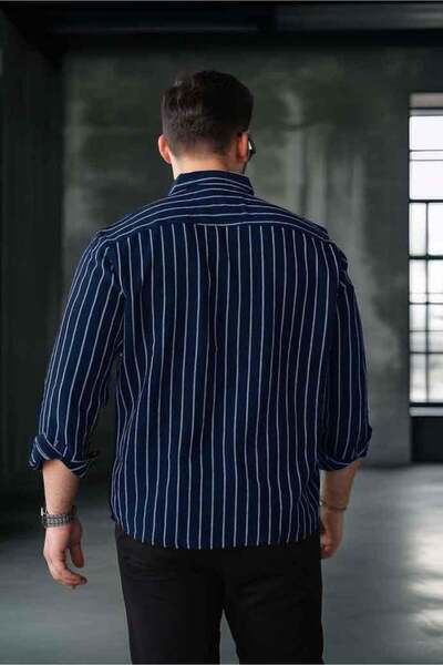 Valiberta Чоловіча сорочка Scorsese Relaxed Fit у смужку - синя
