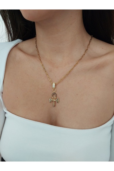 Histakı قلادة بسلسلة من الفولاذ الذهبي مع أطراف من الزركون