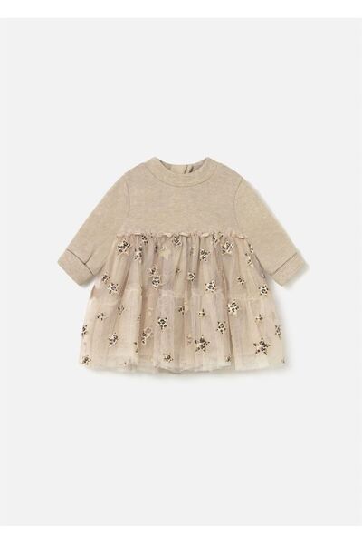 MAYORAL Kız Bebek Tüllü Triko Elbise Bej 2824