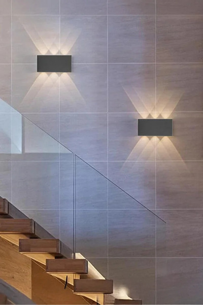 luxshome 2 Adet Pilli Dekoratif Çift Yönlü Duvar Bahçe Aydınlatma Aplik Mercekli Dekorasyon Salon Gün Işığı