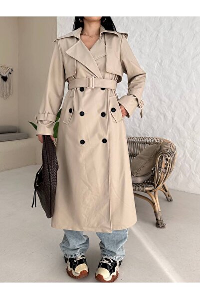 ZF BUTİK Premium Deri Apoletli Trençkot