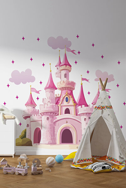 SDİGİTAL Disney Tarzı Pembe Şato Duvar Sticker Seti | Kız Çocuk Odası İçin 10...