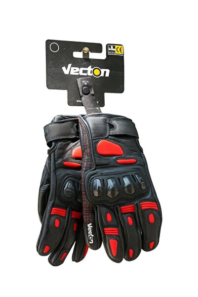 Tech90 Kırmızı Siyah Deri Motosiklet Eldiveni