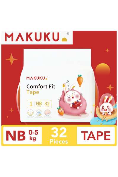 MAKUKU Comfort Fit Tape Diapers - Size 1 (0-5kg) | 0-2 months | 32 Pieces
