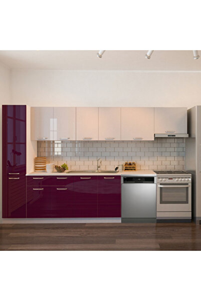 Tdesigno Tiran Hazır Mutfak Dolabı Kiler Dahil -320cm-Beyaz Laminat Tezgah Dahil-Bulaşık Makinesi Yeri Mevcut