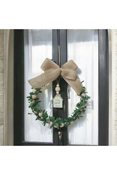 TASARİMECRN Doğal Ahşap Boncuklu Özel Tasarım Kapı Süsü Kapı Çelengi Duvar Süsü Hediyelik 20 Cm