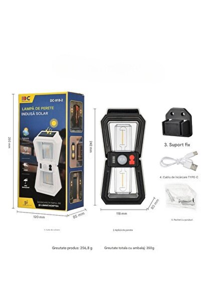 JML Lampa Solara de Perete, Putere 18W, Senzor de Miscare, 3 Moduri de Lumina...