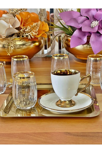 P&ORA PREMIUM KITCHEN PRODUCTS Linka Real Gilded (Shiny) 6-Person Coffee or Water Cup, Soft Drink Cup, Dowry Gift