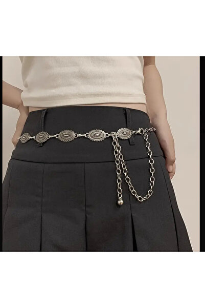 Zess store حزام خصر بسلسلة فضية أنيقة على الطراز القديم