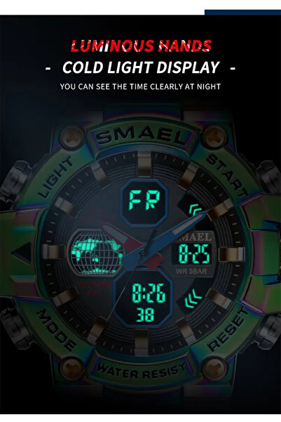 SMAEL Men's Watch Sport Electronic Military Dual Time Alarm Red Stopwatch