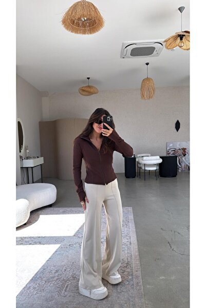 Buket Teke Pantaloni din cauciuc ascunși cu străpunsuri de culoare piatră