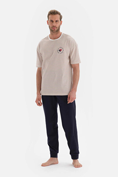 Dagi Set de pijamale din bumbac cu dungi alb strălucitor