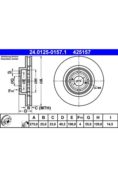 Ate Set Discuri Frana Toyota Corolla 2001-2007