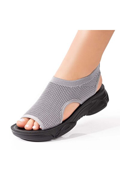 Modlet.ro Women's grey textile thick-sole sandals MOD08718