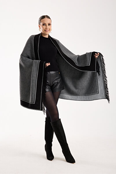 OCEAN KNITWEAR Black and Grey Tassel Shawl