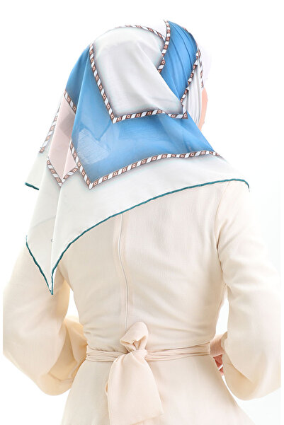 sefamerve Geometric Patterned Scarf 70293-12 Water Green Indigo