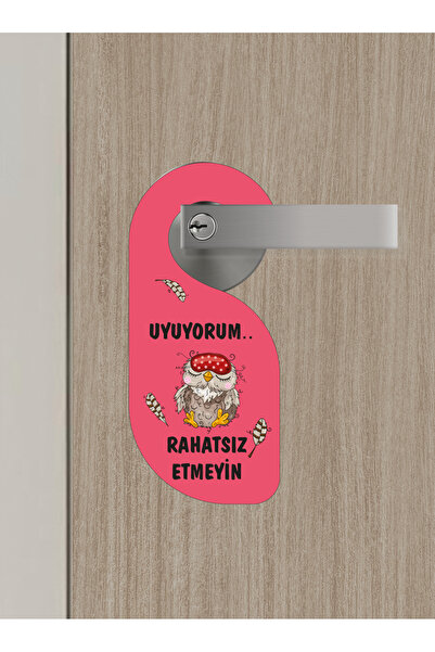 Bemenda Uyuyorum Rahatsız Etmeyin Baykuş Tasarımlı Kapı Askısı Kapı Uyarı Lev...