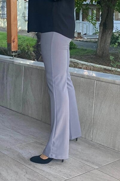 Mia Butik Plus Size Gray Crepe Palazzo Pants