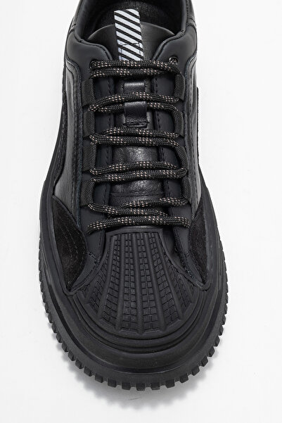 MARCOMEN Men's Thick Sole Lace-Up Comfort Casual Shoes Genuine Leather Mc 20326 Black