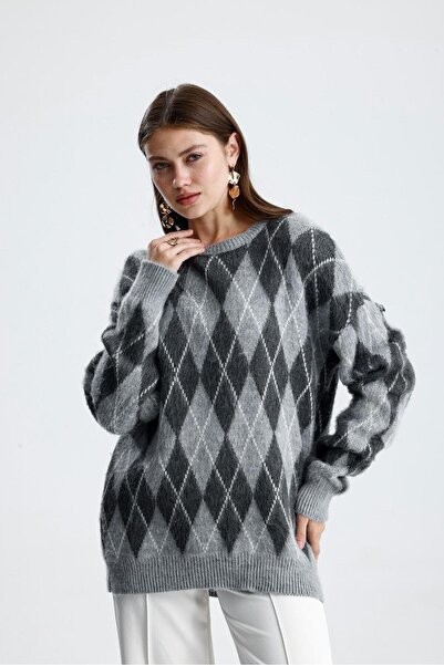 Rawanda Diamond Patterned Raised Women's Knitwear Sweater