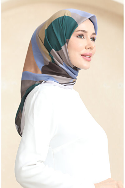 sefamerve Μαλακό κασκόλ με σχέδιο 70253-03 Σμαραγδένιο Πράσινο Μουσταρδί