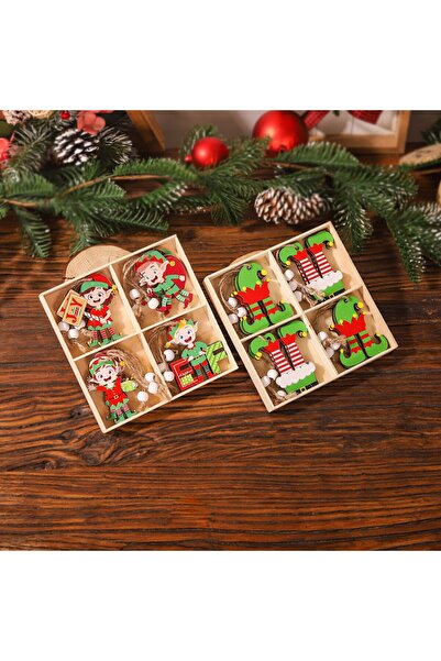 de Set 12 Decoratiuni Craciun din Lemn Model Prajituri