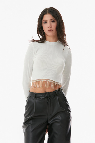 My Blog White Stone Tasseled Bodysuit