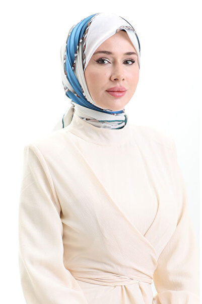 sefamerve Geometric Patterned Scarf 70293-12 Water Green Indigo