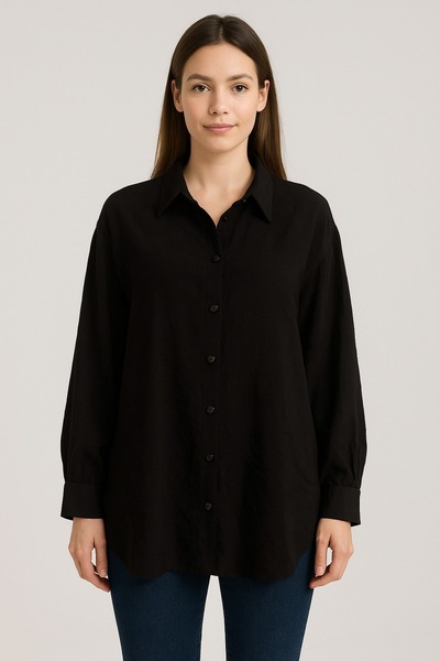 HEDEF DAİSY Women's Clothing Black Color Oversized Classic Collar Loose Shirt