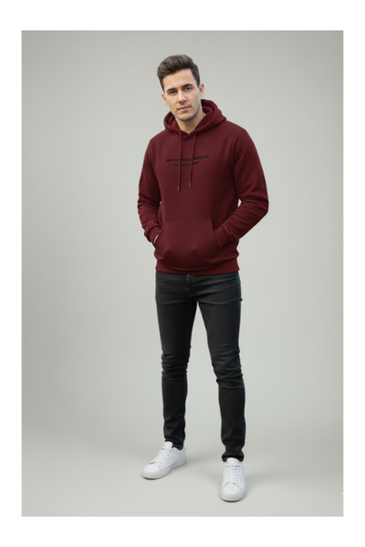 QUOS Ανδρικό φούτερ με κουκούλα με στάμπα και τσέπη καγκουρό